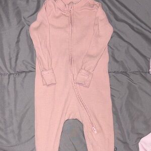 Old Navy Pink Ribbed Zippered Footie One-Piece